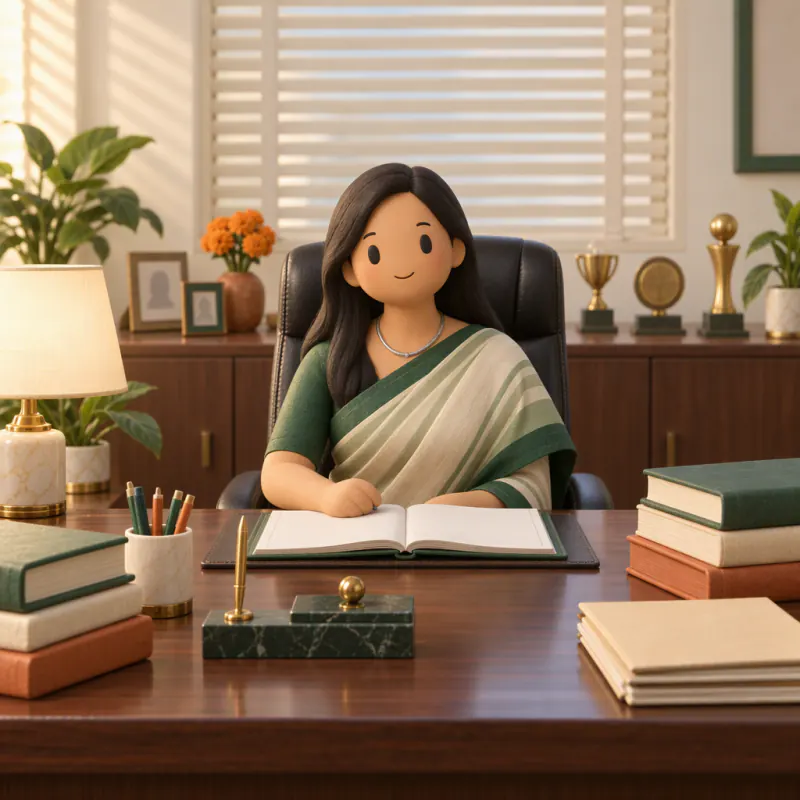 The principal at her desk in her office